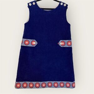 Littlefollies 100% cotton blue corduroy red floral trim details EUC girls 5T